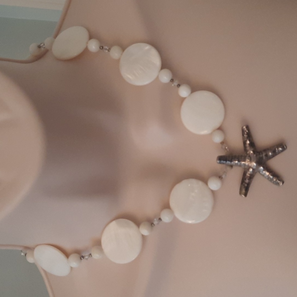 Handmade White Bead Crystal Starfish Necklace